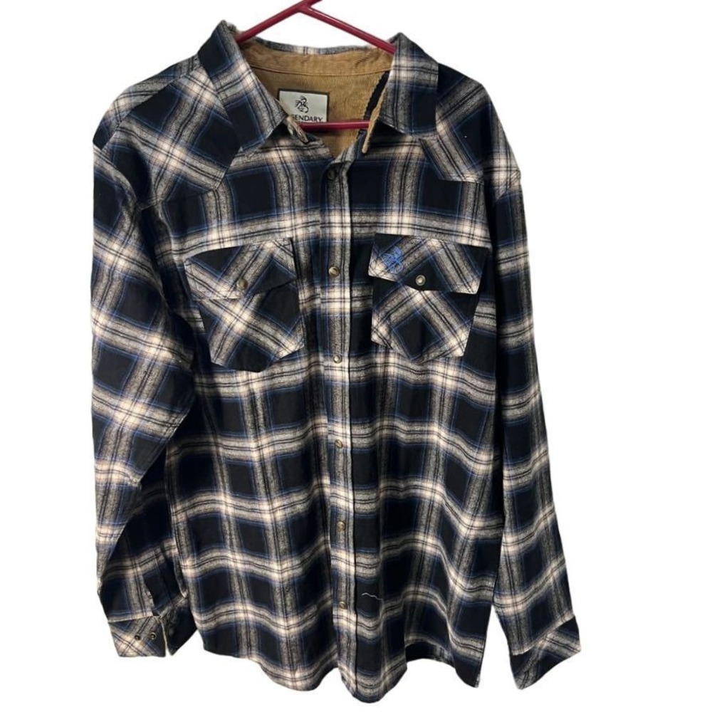 Legendary Whitetails Corduroy-Lined Plaid Flannel‎ Western Style Button-Up XLT